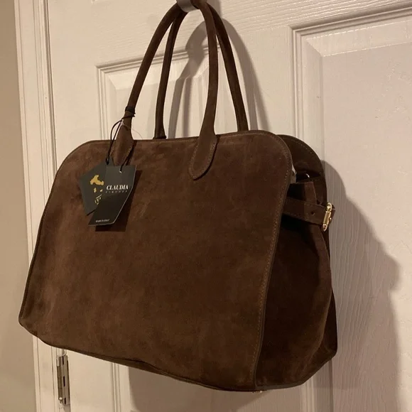 BNWT CLAUDIA FIRENZE Viral Made in Italy Chocolate Brown Suede Satchel Bag - Picture 9 of 15